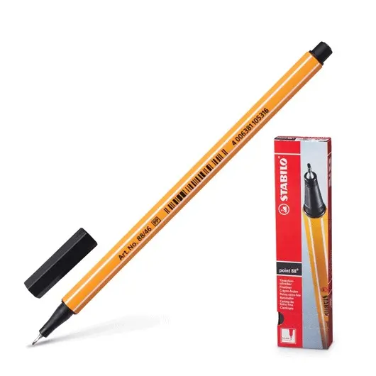 Ручка капиллярная STABILO &quot;Point&quot;, ЧЕРНАЯ, корпус оранжевый, линия письма 0,4 мм, 88/46, фото 1