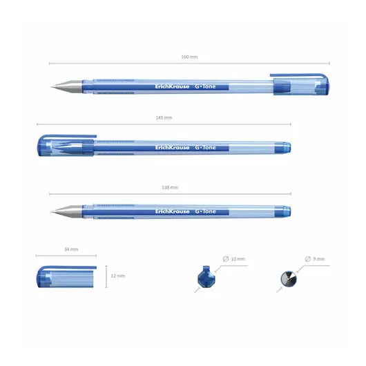 Ручка гелевая ERICH KRAUSE &quot;G-Tone&quot;, СИНЯЯ, корпус тонированный синий, узел 0,5 мм, линия письма 0,4 мм, 17809, фото 6