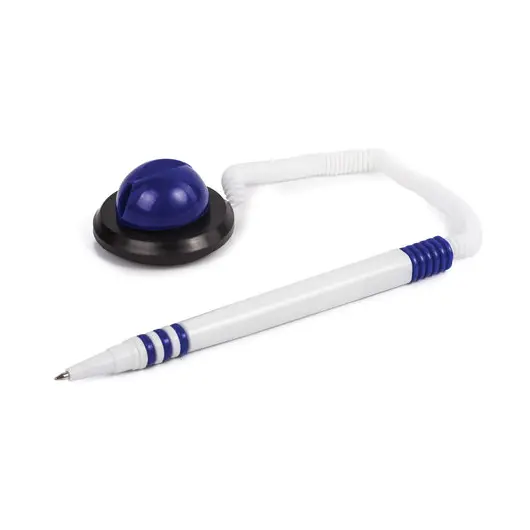 Ручка шариковая настольная BRAUBERG &quot;Стенд-Пен&quot;, СИНЯЯ, пружинка, корпус белый/синий, линия письма 0,5 мм, 141353, фото 2