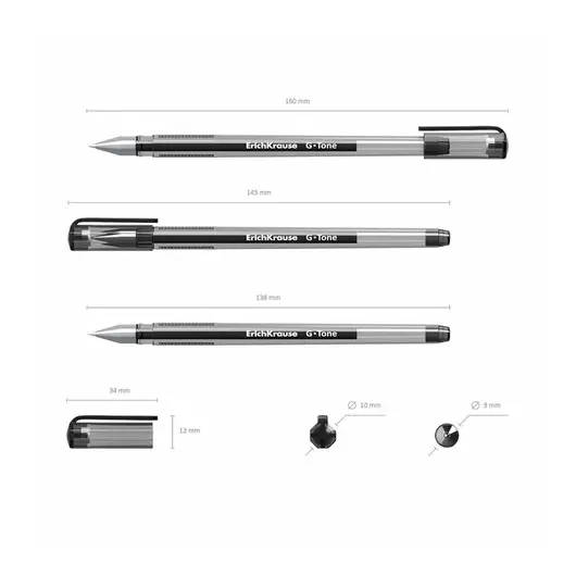 Ручка гелевая ERICH KRAUSE &quot;G-Tone&quot;, ЧЕРНАЯ, корпус тонированный черный, узел 0,5 мм, линия письма 0,4 мм, 17810, фото 6