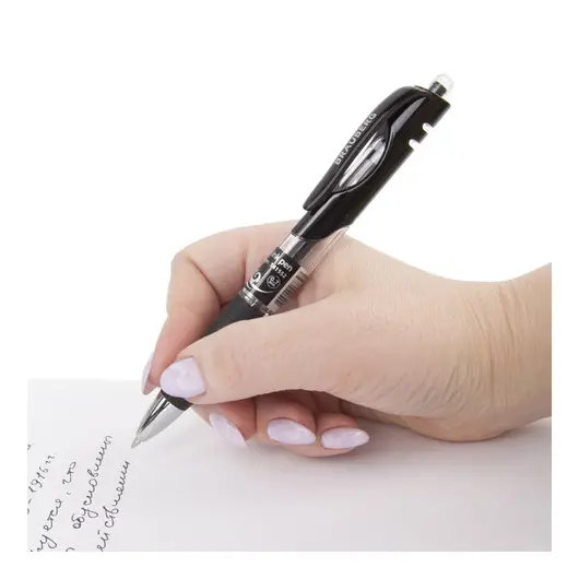 Ручка гелевая автоматическая с грипом BRAUBERG &quot;Black Jack&quot;, ЧЕРНАЯ, трехгранная, узел 0,7 мм, линия письма 0,5 мм, 141552, фото 8
