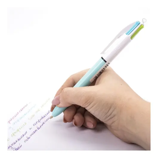 Ручка шариковая автоматическая BIC &quot;4 Colours&quot;, 4 цвета (голубой,фиолетовый, розовый, салатовый), узел 1 мм, линия письма 0,32 мм, 887777, фото 6