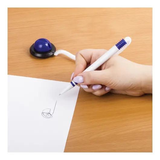 Ручка шариковая настольная BRAUBERG &quot;Стенд-Пен&quot;, СИНЯЯ, пружинка, корпус белый/синий, линия письма 0,5 мм, 141353, фото 8