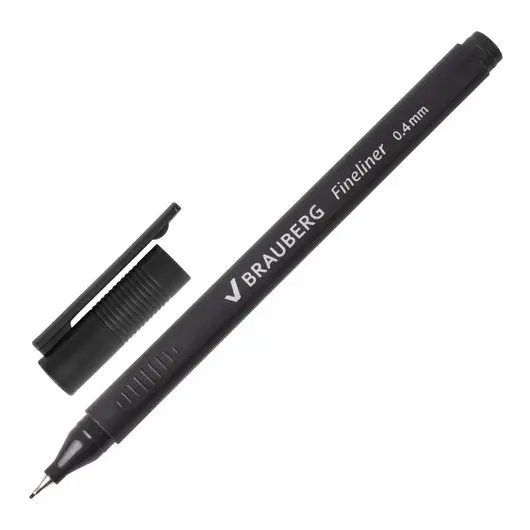Ручка капиллярная BRAUBERG &quot;Carbon&quot;, ЧЕРНАЯ, металлический наконечник, трехгранная, линия письма 0,4 мм, 141523, фото 1