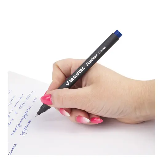 Ручка капиллярная BRAUBERG &quot;Carbon&quot;, СИНЯЯ, металлический наконечник, трехгранная, линия письма 0,4 мм, 141522, фото 9