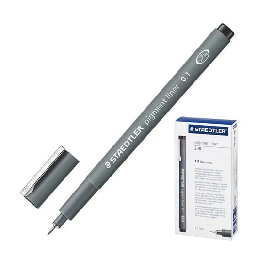 Ручка капиллярная STAEDTLER &quot;Pigment Liner&quot;, ЧЕРНАЯ, корпус серый, линия письма 0,1 мм, 308 01-9, фото 1