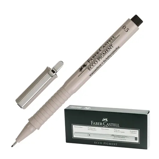 Ручка капиллярная FABER-CASTELL &quot;Ecco Pigment&quot;, ЧЕРНАЯ, корпус серый, линия письма 0,5 мм, 166599, фото 1