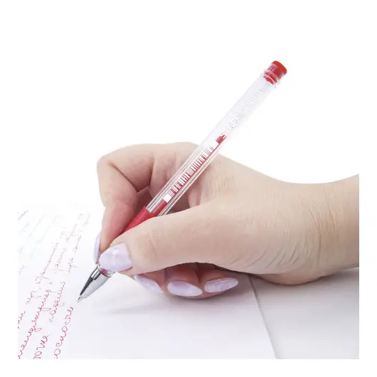 Ручка гелевая с грипом STAFF, КРАСНАЯ, корпус прозрачный, узел 0,5 мм, линия письма 0,35 мм, 141824, фото 8