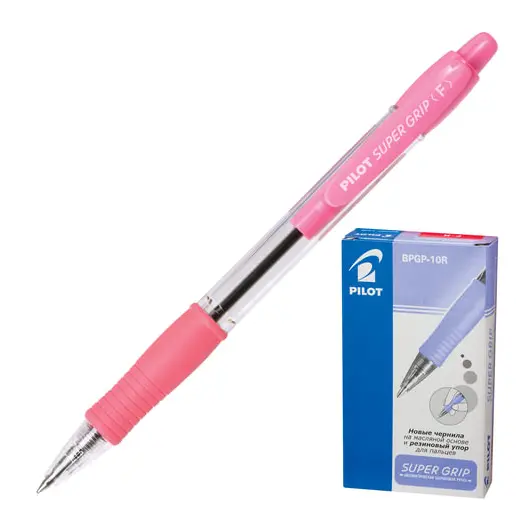 Ручка шариковая масляная автоматическая с грипом PILOT &quot;Super Grip&quot;, СИНЯЯ, розовые детали, линия письма 0,32 мм, BPGP-10R-F, фото 1