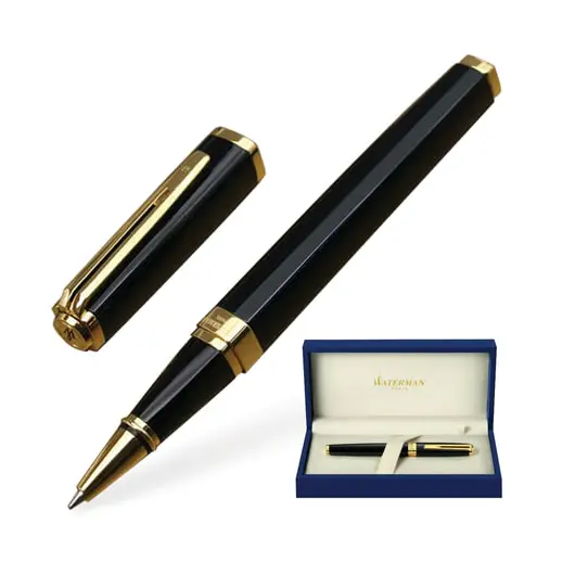 Ручка-роллер подарочная WATERMAN &quot;Exception Black GT Slim&quot;, черный лак, позолоченные детали, черная, S0636990, фото 1