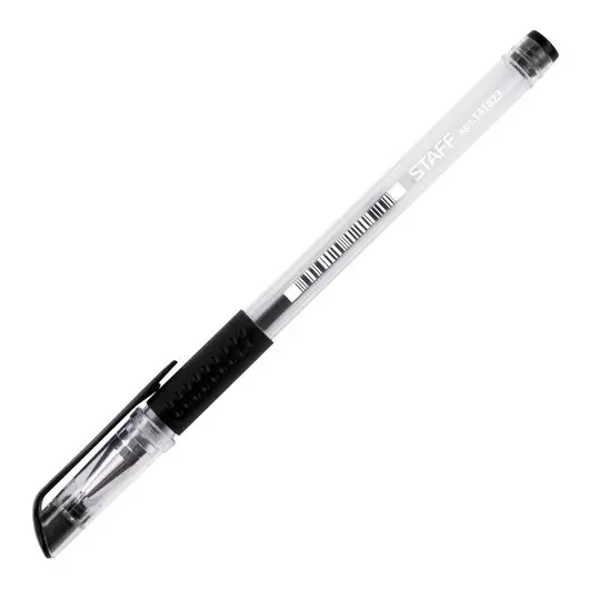 Ручка гелевая с грипом STAFF, ЧЕРНАЯ, корпус прозрачный, узел 0,5 мм, линия письма 0,35 мм, 141823, фото 3