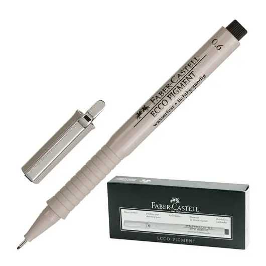 Ручка капиллярная FABER-CASTELL &quot;Ecco Pigment&quot;, ЧЕРНАЯ, корпус серый, линия письма 0,6 мм, 166699, фото 1
