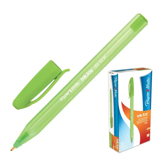 Ручка шариковая PAPER MATE &quot;Inkjoy 100&quot;, ЗЕЛЕНАЯ, корпус тонированный зеленый, узел 1,2 мм, линия письма 1 мм, S0977350, фото 1