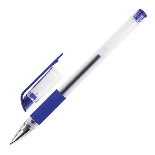 Ручка гелевая с грипом STAFF, СИНЯЯ, корпус прозрачный, узел 0,5 мм, линия письма 0,35 мм, 141822, фото 2
