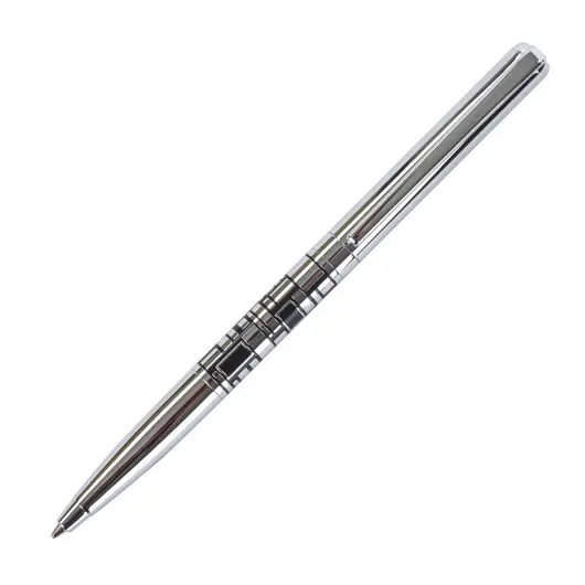 Ручка подарочная шариковая GALANT &quot;Basel&quot;, корпус серебристый с черным, хромированные детали, пишущий узел 0,7 мм, синяя, 141665, фото 2