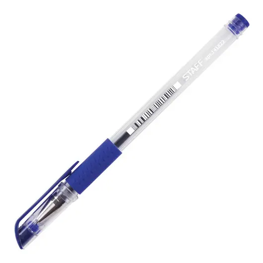 Ручка гелевая с грипом STAFF, СИНЯЯ, корпус прозрачный, узел 0,5 мм, линия письма 0,35 мм, 141822, фото 3