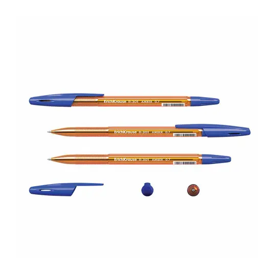 Ручка шариковая ERICH KRAUSE &quot;R-301 Amber&quot;, СИНЯЯ, корпус тонированный оранжевый, узел 0,7 мм, линия письма 0,35 мм, 31058, фото 4