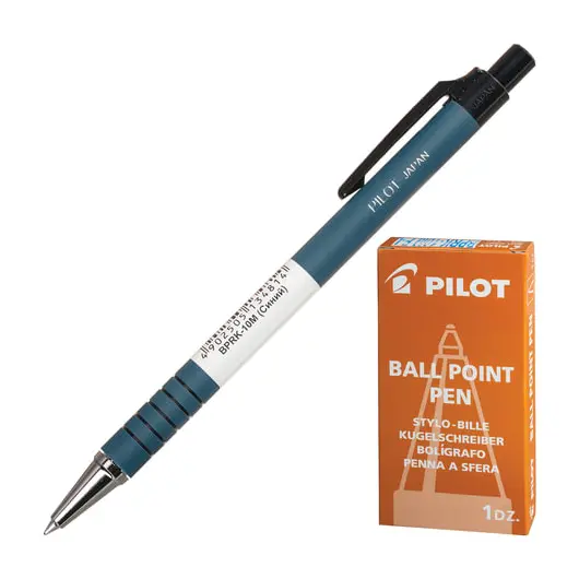 Ручка шариковая масляная автоматическая PILOT, СИНЯЯ, корпус синий, узел 0,7мм, линия письма 0,32мм, BPRK-10M, фото 1