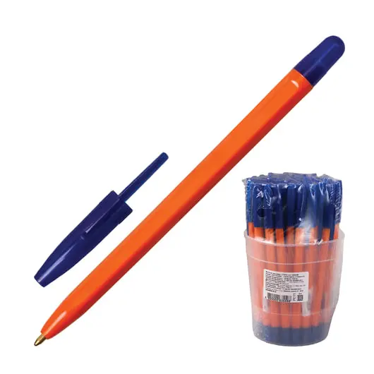Ручка шариковая СТАММ &quot;111&quot;, СИНЯЯ, корпус оранжевый, узел 1,2 мм, линия письма 1 мм, РС11, фото 1