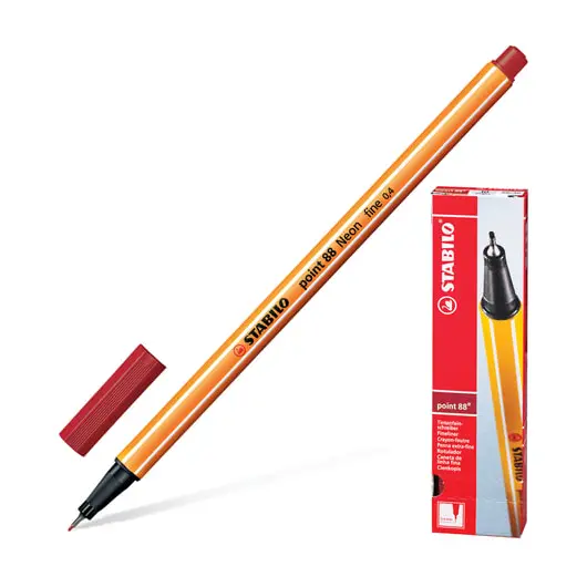 Ручка капиллярная STABILO &quot;Point 88&quot;, ТЕМНО-КРАСНАЯ, корпус оранжевый, линия письма 0,4 мм, 88/50, фото 1