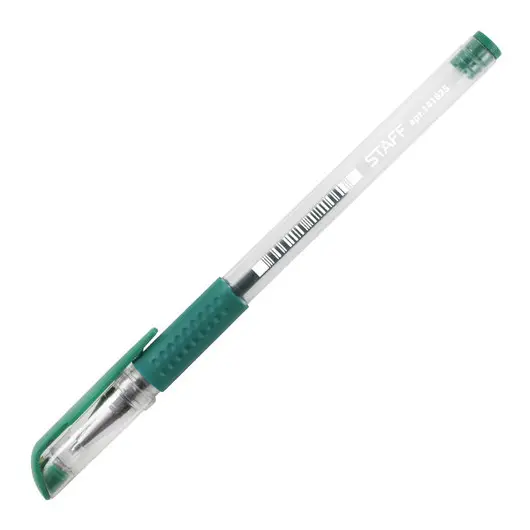 Ручка гелевая с грипом STAFF, ЗЕЛЕНАЯ, корпус прозрачный, узел 0,5 мм, линия письма 0,35 мм, 141825, фото 3
