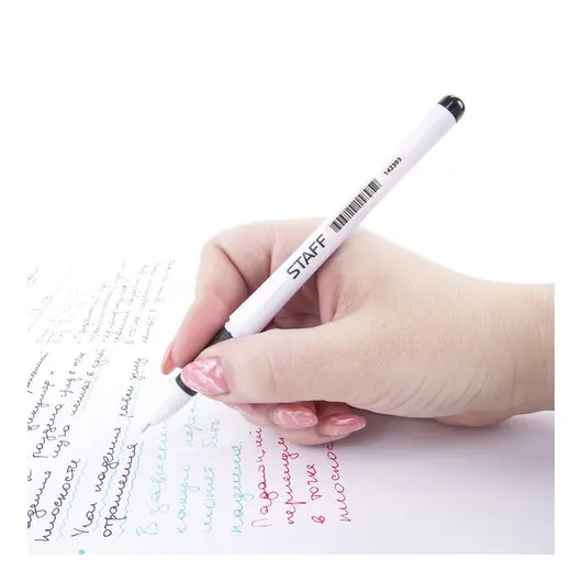 Ручка гелевая с грипом STAFF, ЧЕРНАЯ, корпус белый, игольчатый узел 0,5 мм, линия письма 0,35 мм, 142393, фото 8