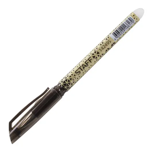 Ручка стираемая гелевая STAFF, ЧЕРНАЯ, хромированные детали, узел 0,5 мм, линия письма 0,35 мм, 142495, фото 3