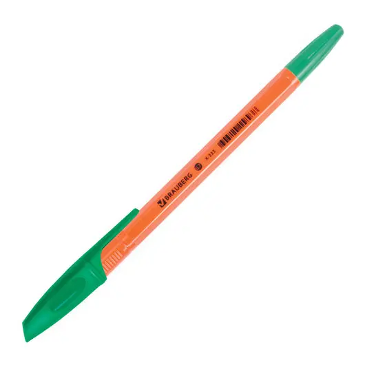Ручка шариковая BRAUBERG &quot;X-333 Orange&quot;, ЗЕЛЕНАЯ, корпус оранжевый, узел 0,7 мм, линия письма 0,35 мм, 142412, фото 3