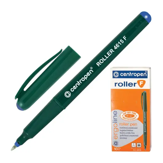 Ручка-роллер CENTROPEN, СИНЯЯ, трехгранная, корпус зеленый, узел 0,5 мм, линия письма 0,3 мм, 4615/1C, фото 2