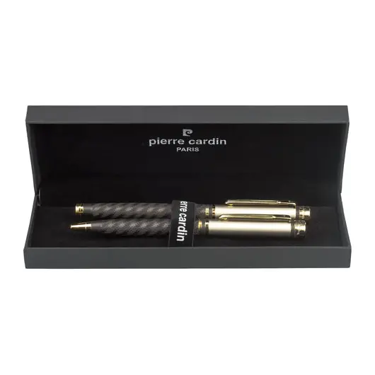 Набор PIERRE CARDIN (Пьер Карден) шариковая ручка и ручка-роллер, корпус черный/серебристый, латунь, PC0860BP/RP, синяя, фото 2