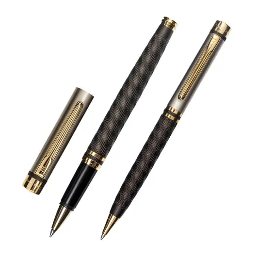 Набор PIERRE CARDIN (Пьер Карден) шариковая ручка и ручка-роллер, корпус черный/серебристый, латунь, PC0860BP/RP, синяя, фото 1
