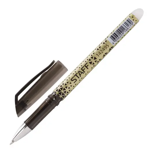 Ручка стираемая гелевая STAFF, ЧЕРНАЯ, хромированные детали, узел 0,5 мм, линия письма 0,35 мм, 142495, фото 1