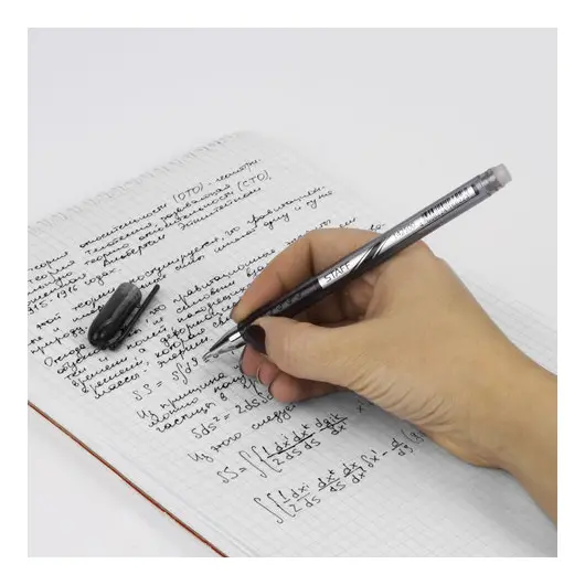 Ручка стираемая гелевая STAFF, ЧЕРНАЯ, корпус черный, хромированные детали, узел 0,5 мм, линия письма 0,38 мм, 142500, фото 8