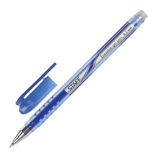 Ручка стираемая гелевая STAFF, СИНЯЯ, корпус синий, хромированные детали, узел 0,5 мм, линия письма 0,38 мм, 142499, фото 1