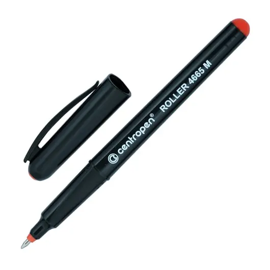 Ручка-роллер CENTROPEN, КРАСНАЯ, трехгранная, корпус черный, узел 0,7 мм, линия письма 0,6 мм, 4665/1К, фото 1
