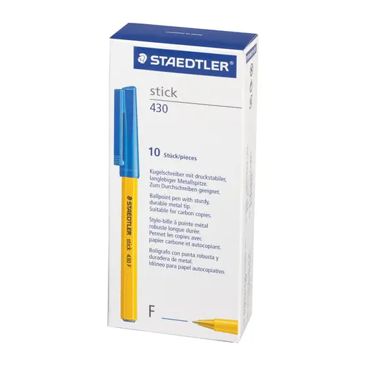 Ручка шариковая STAEDTLER &quot;Stick&quot;, Синяя, корпус желтый, узел 0,8 мм, линия письма 0,25 мм, 430 F-3, фото 2