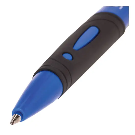 Ручка шариковая автоматическая с грипом STAFF, СИНЯЯ, корпус синий, узел 0,7 мм, линия письма 0,35 мм, 142492, фото 3