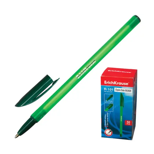 Ручка шариковая ERICH KRAUSE &quot;R-101&quot;, ЗЕЛЕНАЯ, корпус тонированный зеленый, узел 1 мм, линия письма 0,5 мм, 33514, фото 1