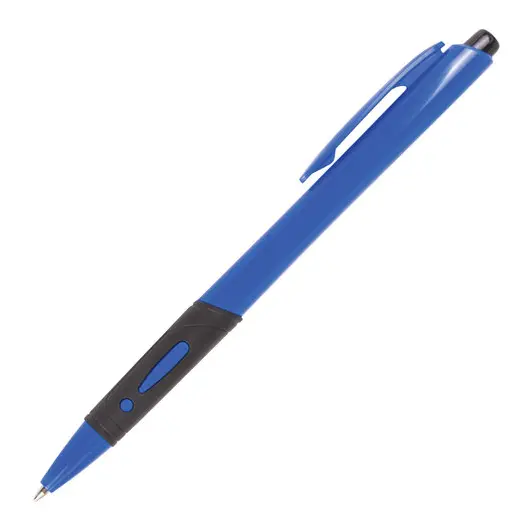 Ручка шариковая автоматическая с грипом STAFF, СИНЯЯ, корпус синий, узел 0,7 мм, линия письма 0,35 мм, 142492, фото 2