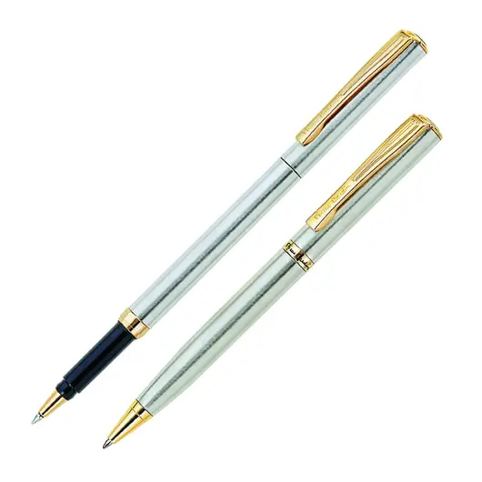 Набор PIERRE CARDIN (Пьер Карден): шариковая ручка + ручка-роллер, корпус серебристый, латунь, PC0865BP/RP, синий, фото 1