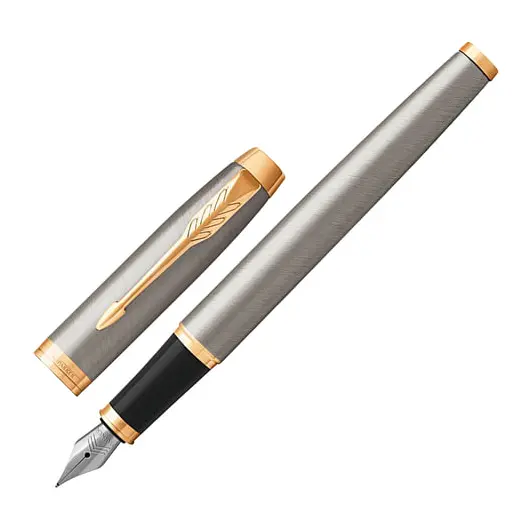 Ручка перьевая PARKER &quot;IM Core Brushed Metal GT&quot;, корпус серебристый матовый лак, позолоченные детали, синяя, 1931649, фото 1