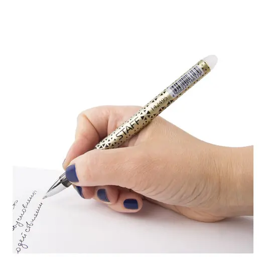 Ручка стираемая гелевая STAFF, ЧЕРНАЯ, хромированные детали, узел 0,5 мм, линия письма 0,35 мм, 142495, фото 9