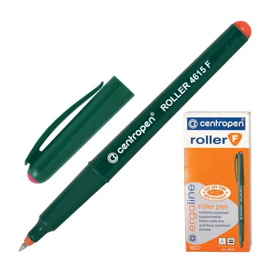 Ручка-роллер CENTROPEN, КРАСНАЯ, трехгранная, корпус зеленый, узел 0,5 мм, линия письма 0,3 мм, 4615/1К, фото 1