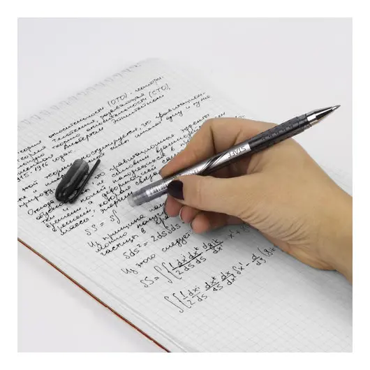 Ручка стираемая гелевая STAFF, ЧЕРНАЯ, корпус черный, хромированные детали, узел 0,5 мм, линия письма 0,38 мм, 142500, фото 9