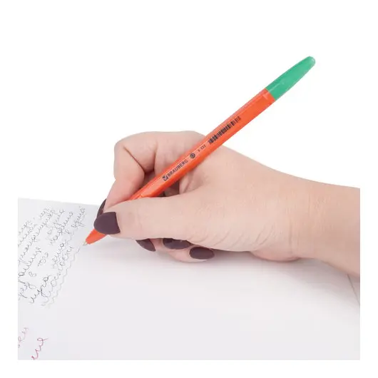 Ручка шариковая BRAUBERG &quot;X-333 Orange&quot;, ЗЕЛЕНАЯ, корпус оранжевый, узел 0,7 мм, линия письма 0,35 мм, 142412, фото 8