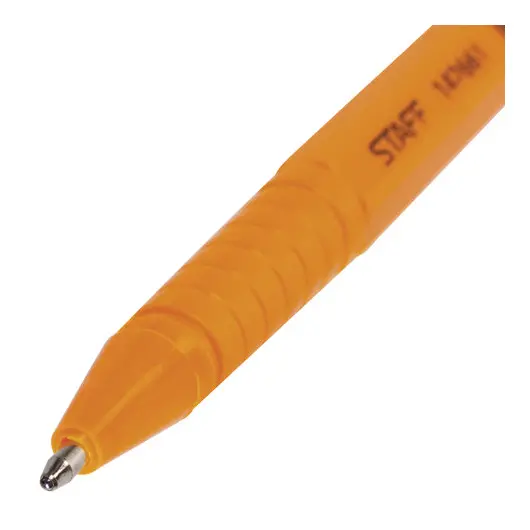 Ручка шариковая STAFF, СИНЯЯ, шестигранная, корпус оранжевый, узел 1 мм, линия письма 0,5 мм, 142661, фото 4