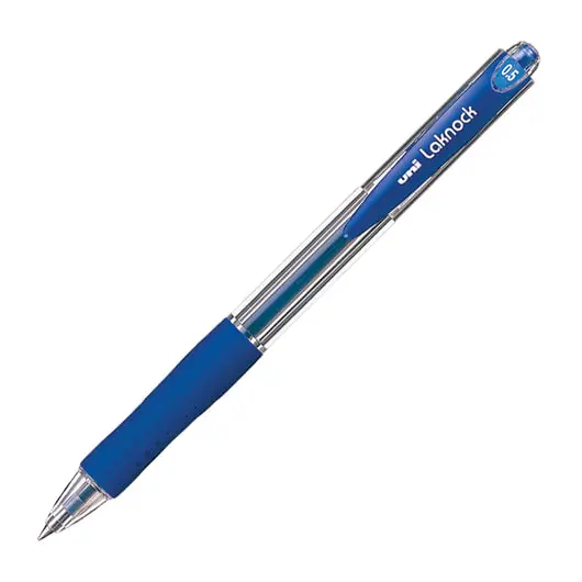 Ручка шариковая автоматическая с грипом UNI &quot;Laknock&quot;, СИНЯЯ, корпус прозрачный, узел 0,5 мм, линия письма 0,25 мм, SN-100(05) BLUE, фото 1