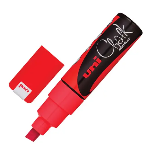 Маркер меловой UNI &quot;Chalk&quot;, 8 мм, КРАСНЫЙ, влагостираемый, для гладких поверхностей, PWE-8K RED, фото 1