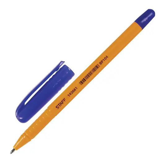 Ручка шариковая STAFF, СИНЯЯ, шестигранная, корпус оранжевый, узел 1 мм, линия письма 0,5 мм, 142661, фото 1