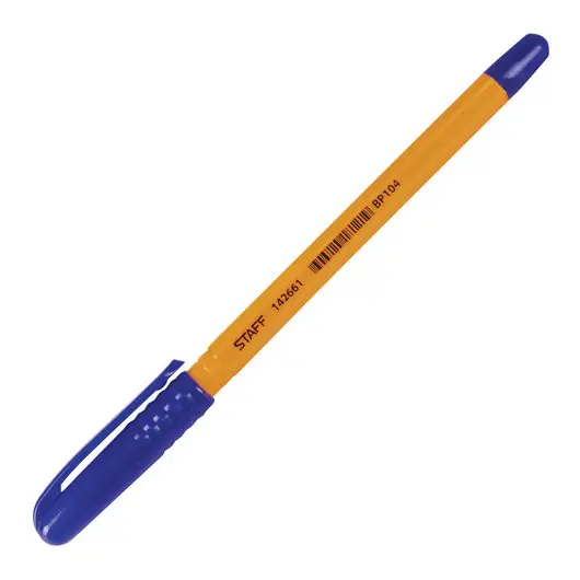 Ручка шариковая STAFF, СИНЯЯ, шестигранная, корпус оранжевый, узел 1 мм, линия письма 0,5 мм, 142661, фото 3